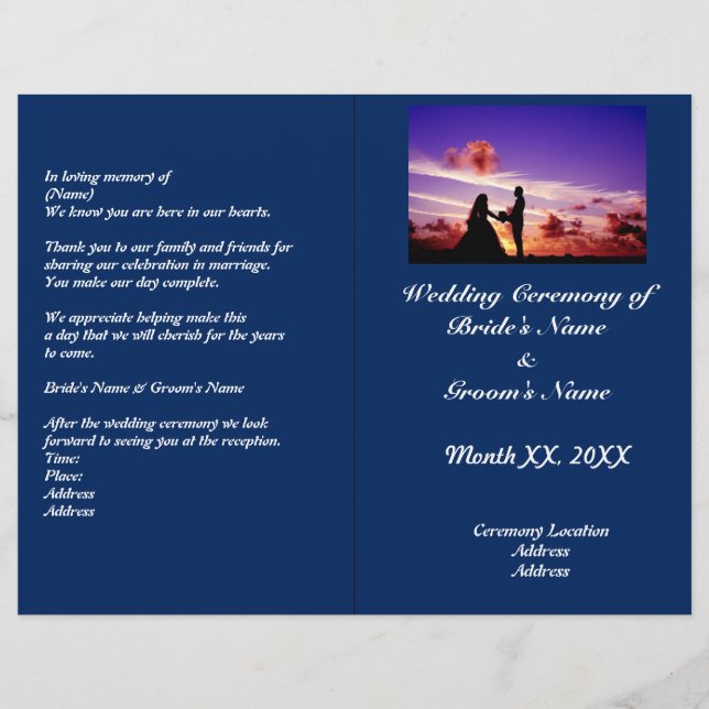 Bride and Groom in Sunset Fold Program Flyer (Front)
