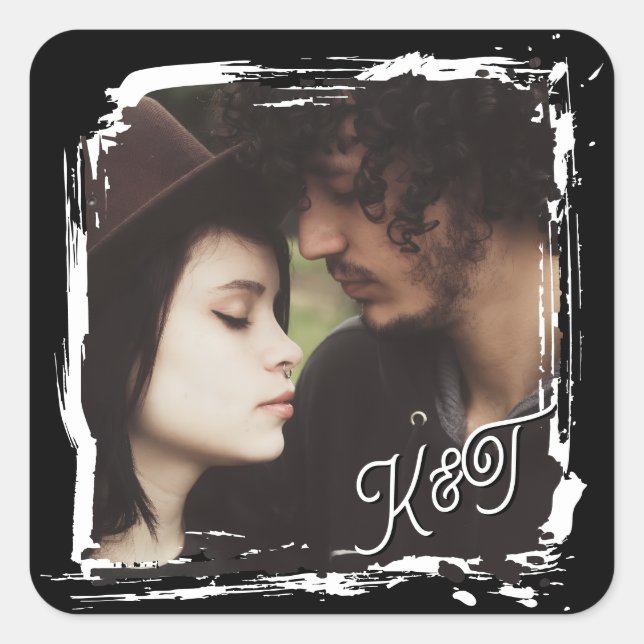 Bride and Groom Initials Photo Template Wedding Square Sticker (Front)