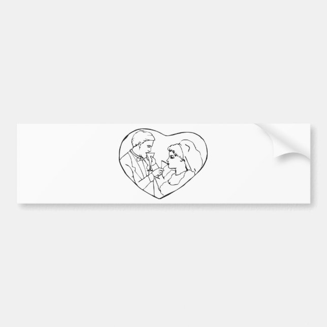 Bride And Groom Inside Heart Bumper Sticker (Front)