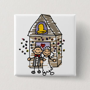 Bride and Groom Leave Church 15 Cm Square Badge