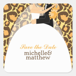 Bride and Groom Leopard Print Wedding Square Sticker