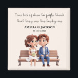 Bride and Groom Love Quotes Wedding Favours Magnet<br><div class="desc">Bride and Groom Illustration with love quotes Wedding Favours Magnet Elevate your wedding with our "Bride and Groom Illustration Wedding Favours with love quotes Magnet." Love Quotes written " True love is when two people think that they are the lucky one" Personalise these charming magnets with your names and date,...</div>