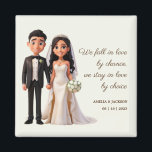 Bride and Groom Love Quotes Wedding Favours Magnet<br><div class="desc">Bride and Groom Illustration with love quotes Wedding Favours Magnet Elevate your wedding with our "Bride and Groom Illustration Wedding Favours with love quotes Magnet." Love Quotes written " We fall in love by chance, we stay in love by choice" Personalise these charming magnets with your names and date, featuring...</div>