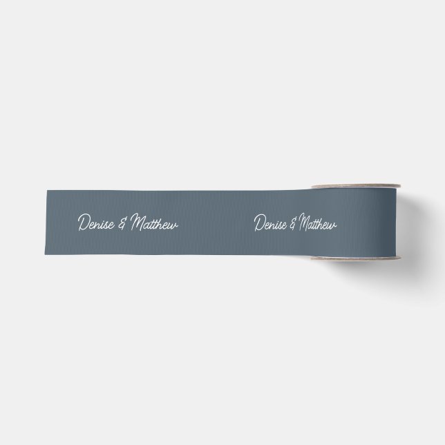 Bride and Groom Midnight Teal Grosgrain Ribbon (Front)