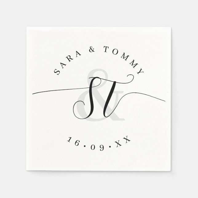 Bride and Groom Monogram Elegant Minimal Wedding Napkin (Front)