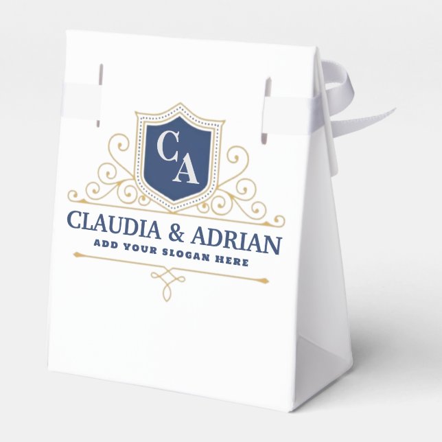 Bride And Groom Monogram Names Elegant Weeding Favour Box (Back Side)