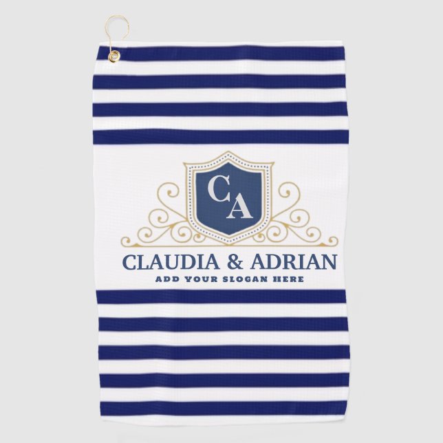 Bride And Groom Monogram Names Elegant Weeding Golf Towel (Front)