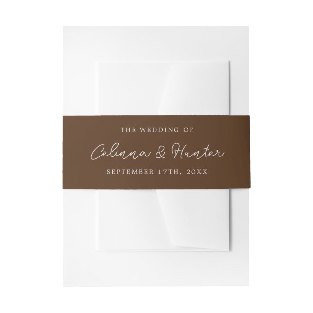 Bride and Groom Names Brown Wedding Invitation Invitation Belly Band (Front Example)