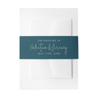 Bride and Groom Names Dark Teal Wedding Invitation Belly Band