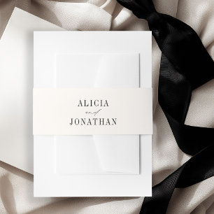 Bride and groom names elegant ivory wedding invitation belly band