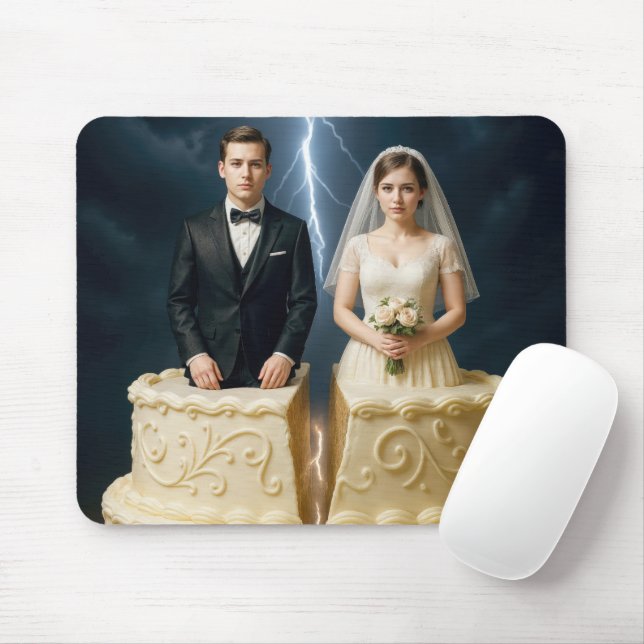 Bride and Groom On a Split Wedding Cake Mouse Pad (With Mouse)