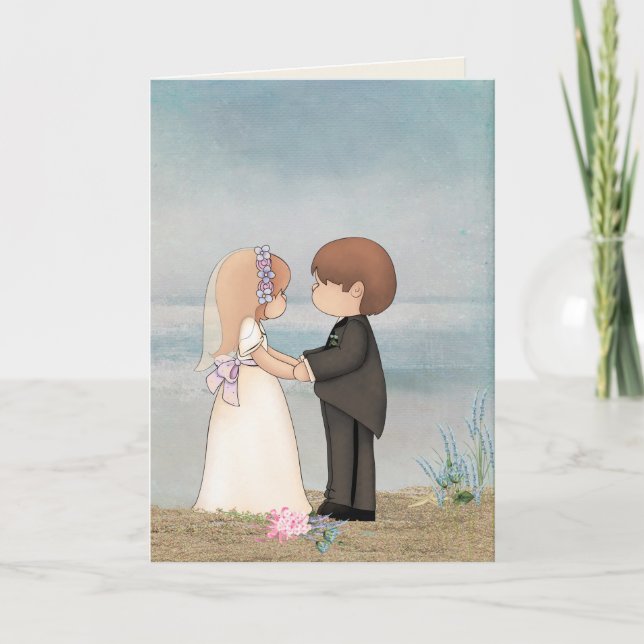 bride and groom on beach card (Front)