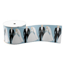 Bride and Groom on Blue Background Spool of Ribbon
