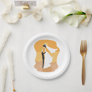 Bride And Groom On The Beach Paper Plates