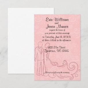 Bride and Groom Outline on Pink Lace Invitation