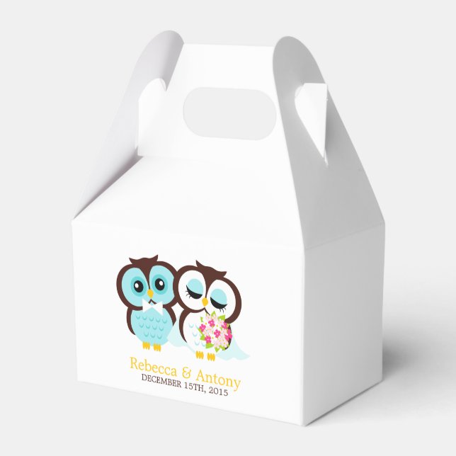 Bride and Groom Owls Wedding Favour Box (Front Side)