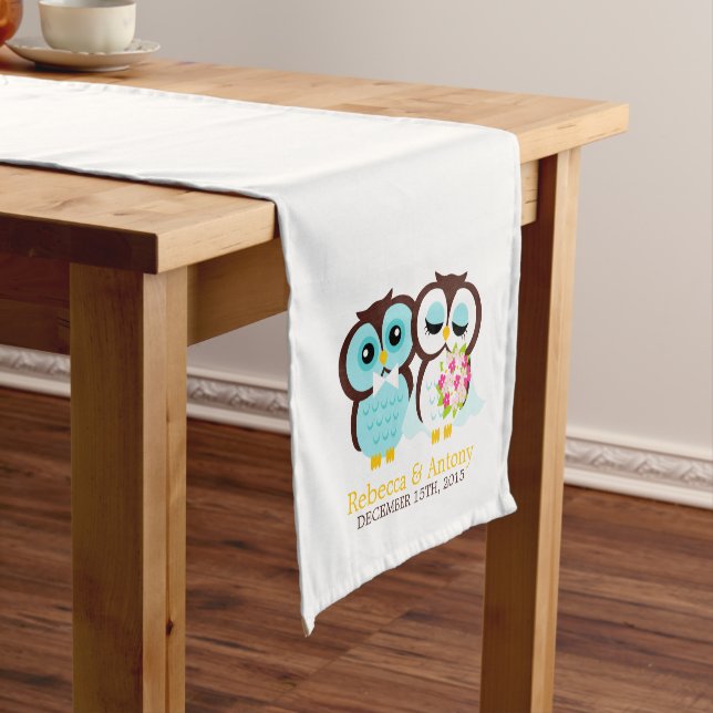Bride and Groom Owls Wedding Short Table Runner (In Situ)