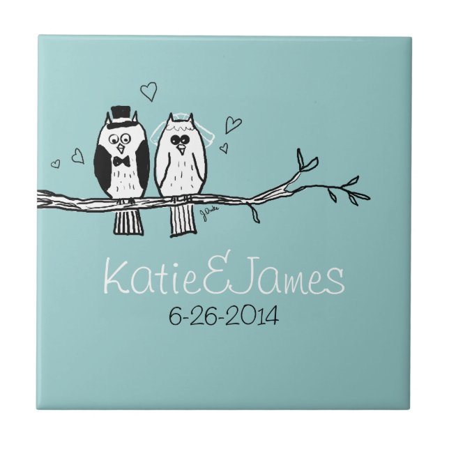 Bride and Groom Owls Wedding Tile (Front)