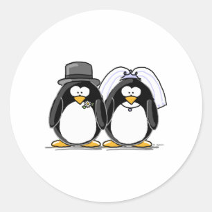 Bride and Groom Penguins Classic Round Sticker