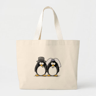 Bride and Groom Penguins Large Tote Bag