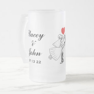 Bride and Groom Personalised Happily Ever After Frosted Glass Beer Mug