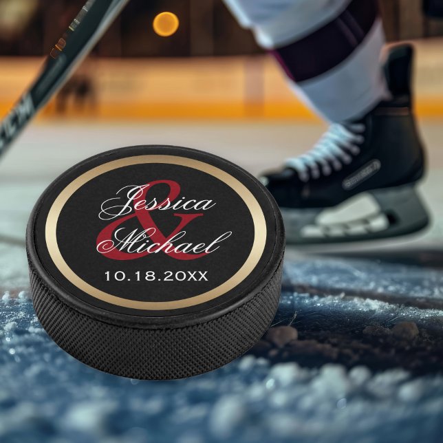 Bride and Groom Personalised Keepsake Hockey Puck (Personalize with your names and wedding or engagement date.)