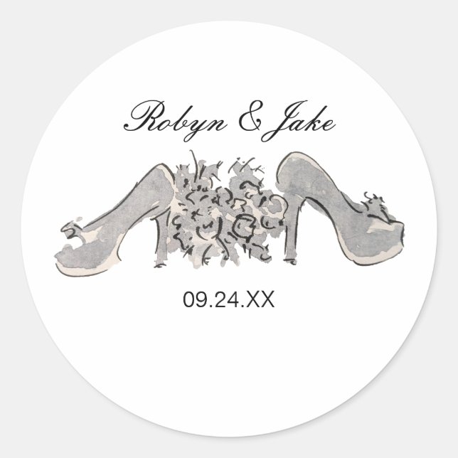 Bride and Groom Personalised Names Elegant Classic Round Sticker (Front)