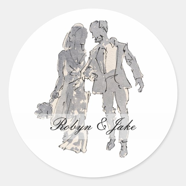 Bride and Groom Personalised Names Elegant Classic Round Sticker (Front)