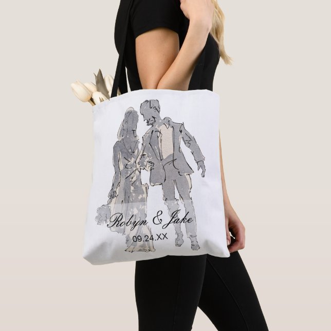 Bride and Groom Personalised Names Elegant Tote Bag (Close Up)