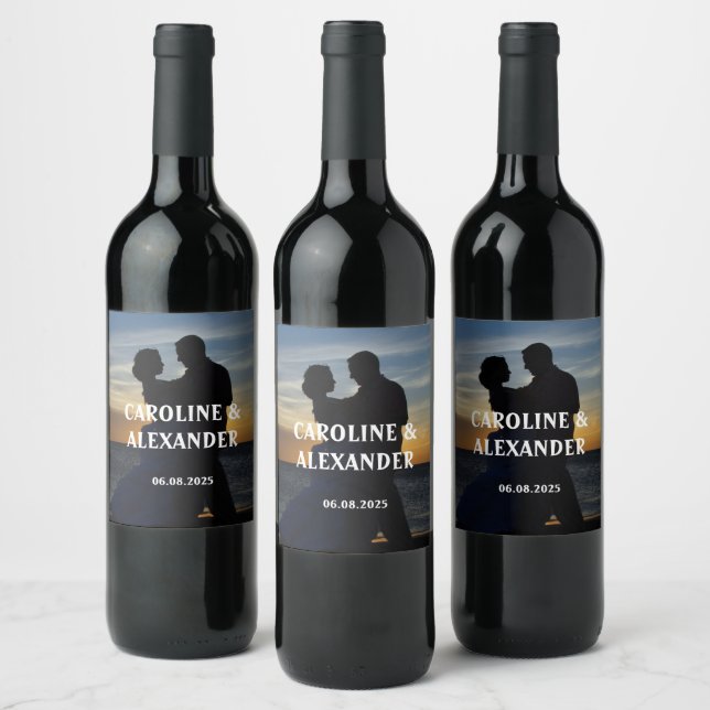 Bride and Groom Photo Elegant Newly weds Wedding  Wine Label (Bottles)