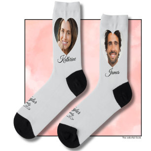 Bride and Groom Picture Heart Name Love Photo Socks