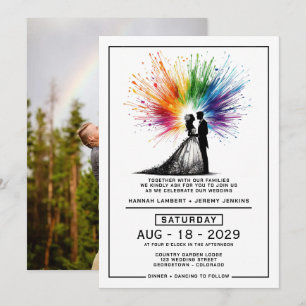 Bride and Groom Rainbow Burst Wedding Invitation