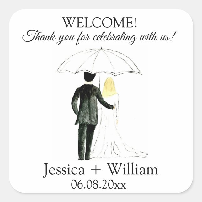 Bride and Groom Rustic Modern Wedding  Square Sticker (Front)