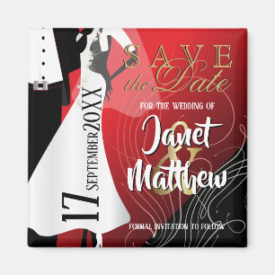 Bride and Groom - Save the Date - Red Magnet