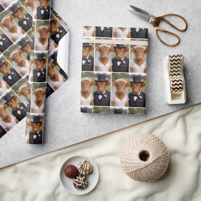 Bride and Groom Scottish Highland Cows Wrapping Paper (Crafts)