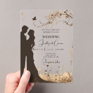 Bride and groom silhouette  acrylic invitations