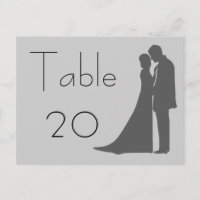 Bride and Groom silhouette Table Number Postcard