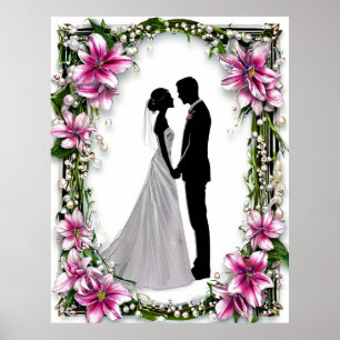 Bride and Groom Silhouettes wedding Framed Poster