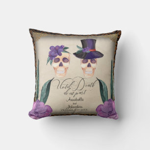 Bride and Groom Skulls Halloween Theme Wedding Pap Cushion