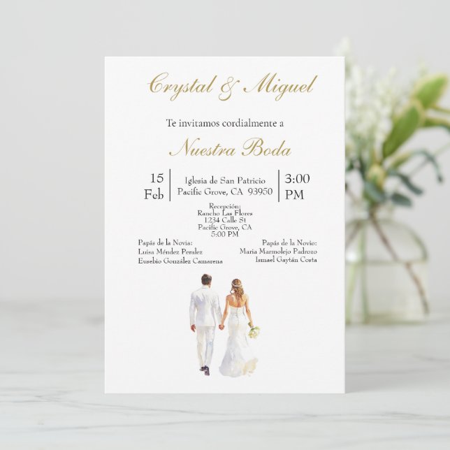 Bride and groom spanish wedding  invitation (Standing Front)