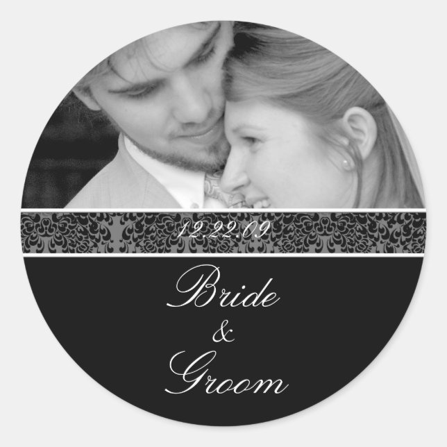 Bride and Groom Sticker Black and White Your Photo (Front)