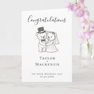 Bride and Groom Teddy Bear Congratulations Wedding Card