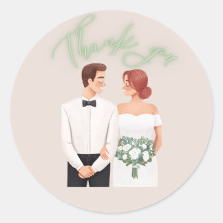 Bride and Groom Thank You Classic Round Sticker