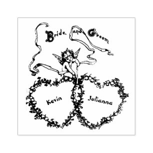 Bride and Groom Vintage Wedding Angel and Hearts Rubber Stamp
