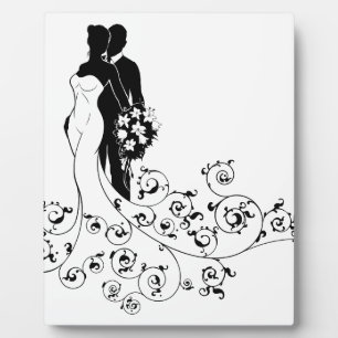 Bride and Groom Wedding Bridal Dress Silhouette Plaque