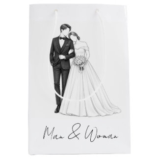 Bride and Groom Wedding Couple Art Medium Gift Bag