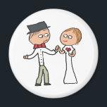 Bride and Groom Wedding Day Magnet<br><div class="desc">Bride and Groom Wedding Day design features the bride and groom holding hands and celebrating their marriage.  He wears top hat and bow tie and she wears a wedding dress and holds flowers.  A fun graphic of a happy couple who are just married!</div>