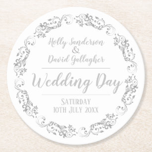 Bride and Groom Wedding Day Reception Round Paper Coaster