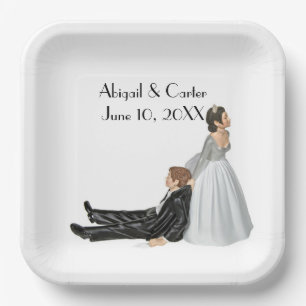 Bride and Groom Wedding Humour On White  Paper Plate