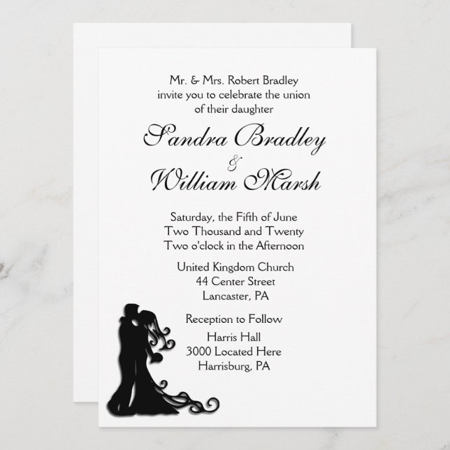 Bride and Groom White Invitation (Front/Back)